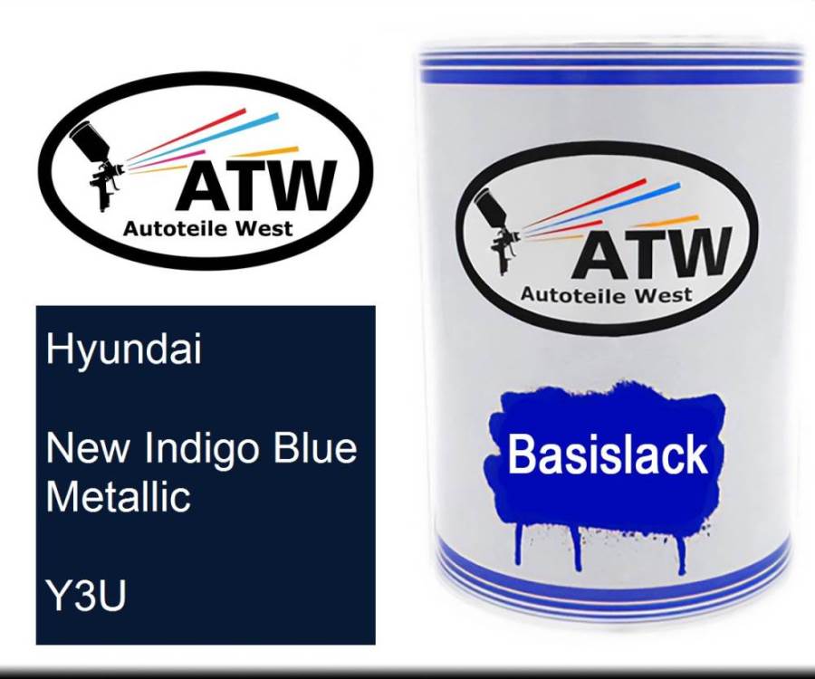 Hyundai, New Indigo Blue Metallic, Y3U: 500ml Lackdose, von ATW Autoteile West.